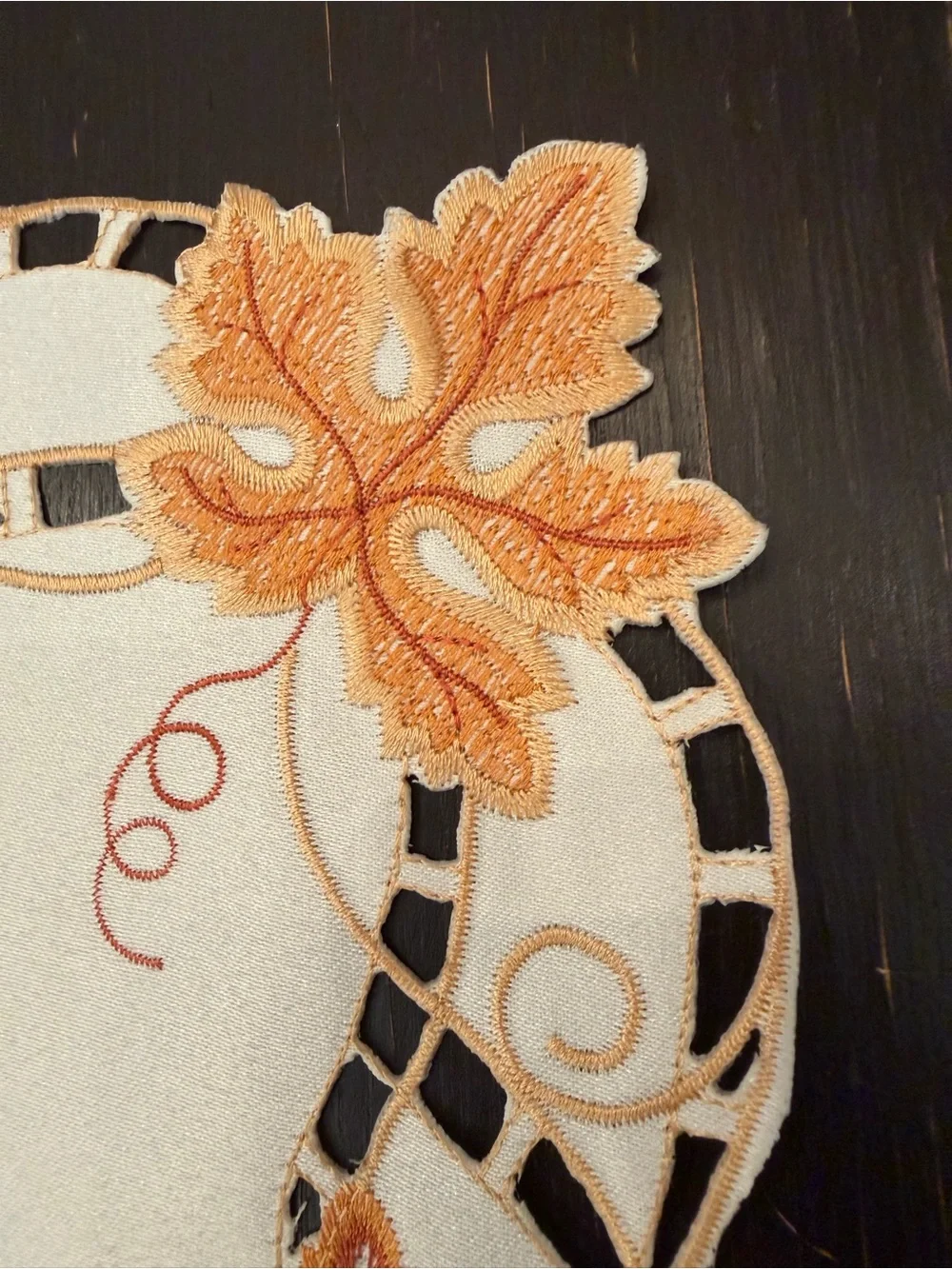 Autumn Leaf Embroidered Placemat Set/2 Cream with Orange Accents NOS
